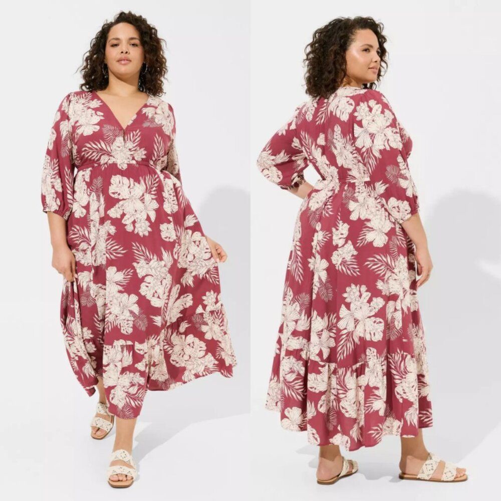 torrid Rose/Mauve Floral V-Neck Maxi Dress